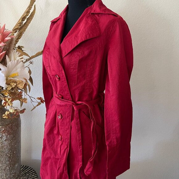 Ambition Y2K Chic Vibrant Red Cotton Blend Belted Red Minimalist Coat Small - Picture 2 of 13